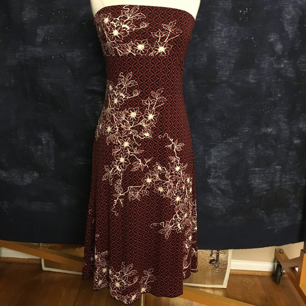 Red Black Patterned strapless open back Spring Summer Dress Night